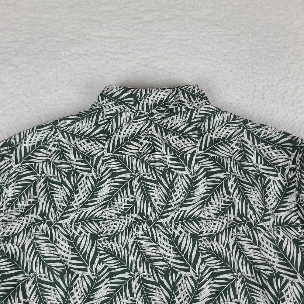 Banana Republic Shirt Mens Large Green Bamboo Leaves Slim Fit Hawaiian Button Up